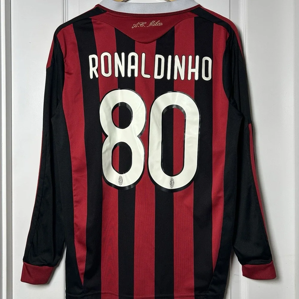 Adidas AC Milan Ronaldinho 80 Red Black Long Sleeve Soccer Jersey 2009/10 Season